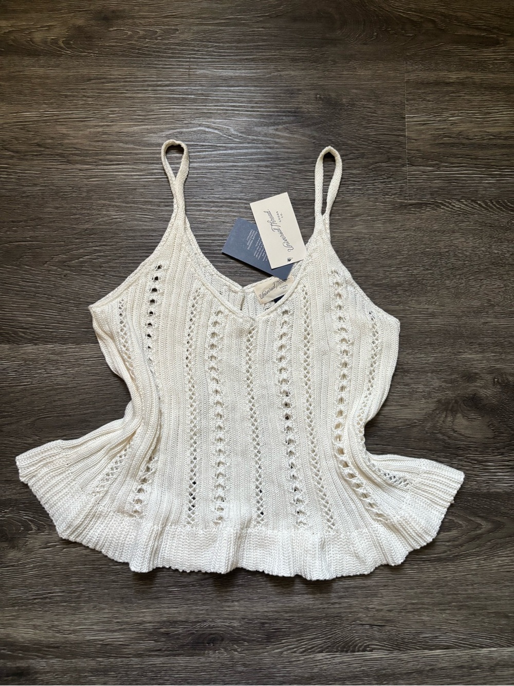 Universal Thread Cream Knit Eyelet Spaghetti Strap Tank